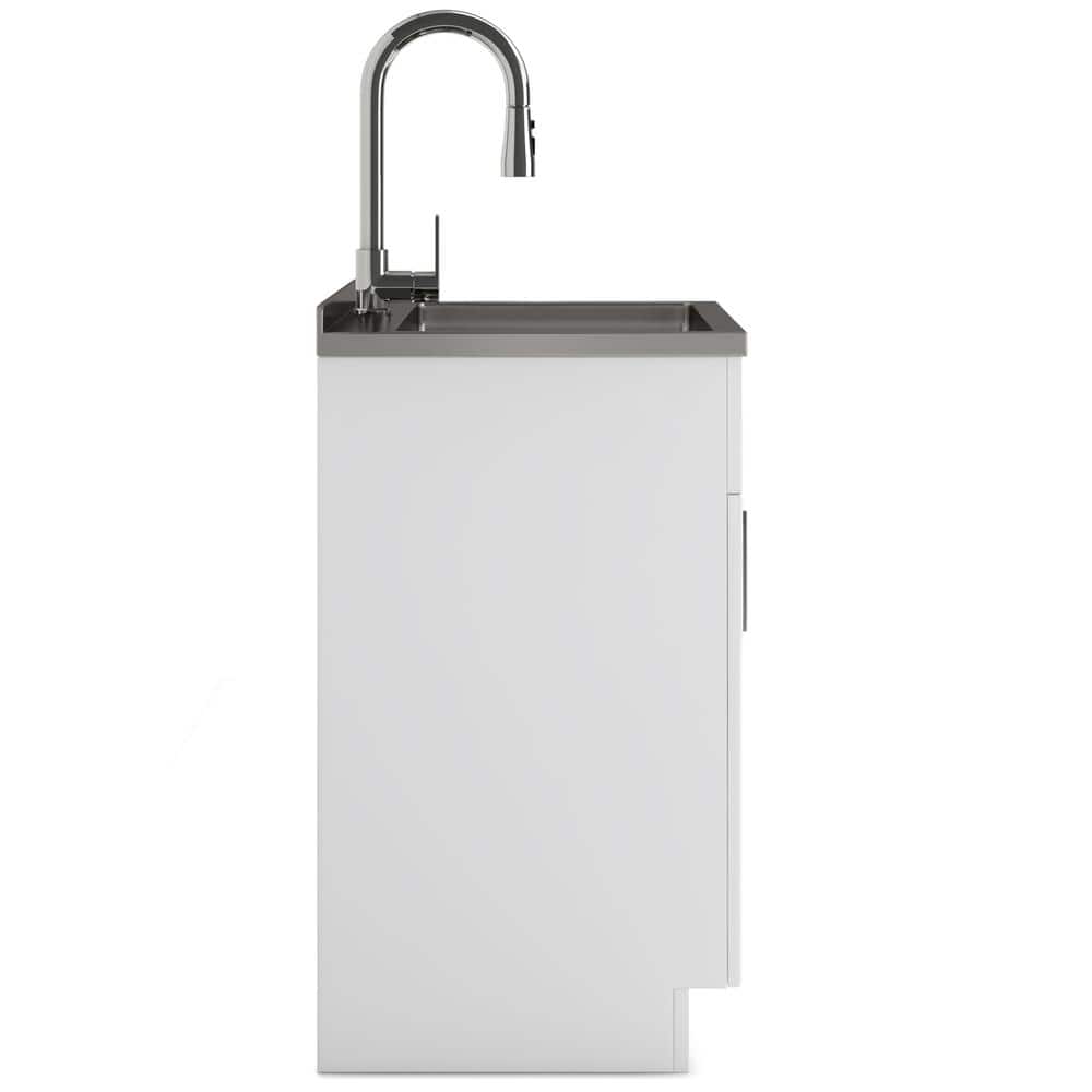 24-Inch White Shaker Utility Sink Cabinet with Stainless Steel Faucet