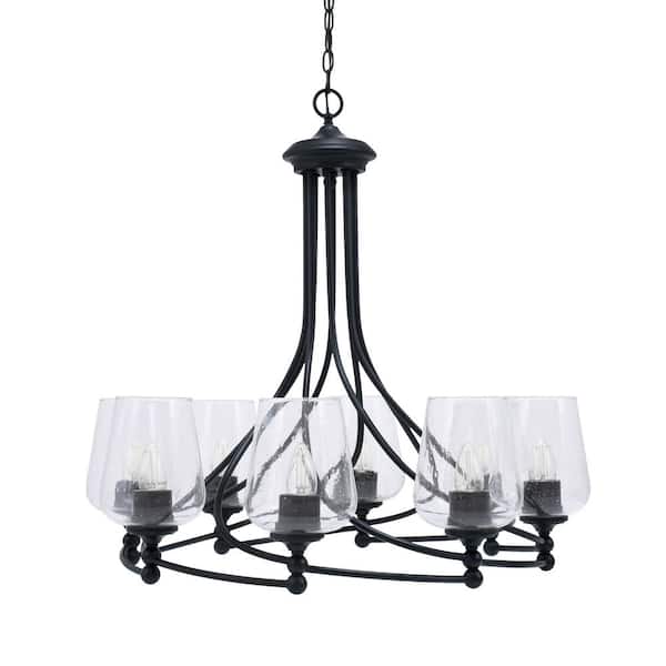 Unbranded Royale 8 Light Matte Black Chandelier, Round Chandelier with 5 in. Clear Bubble Glass Shades, No Bulbs Included
