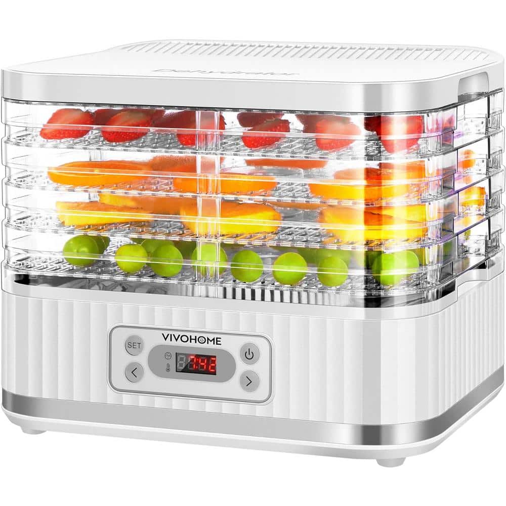 White 5-Tray Electric Food Dehydrator with Digital Timer