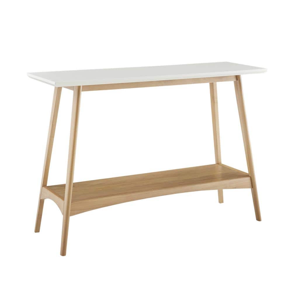 Mid-Century Two-Tone Off-White and Wood Console Table with Shelf