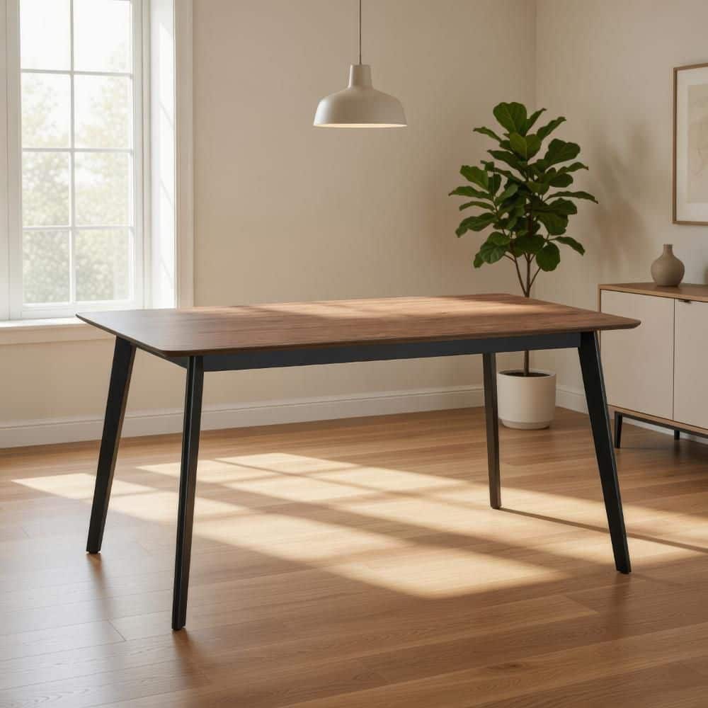 Benjara Bery Walnut Brown and Black Wood 35 in. 4-Leg Dining Table