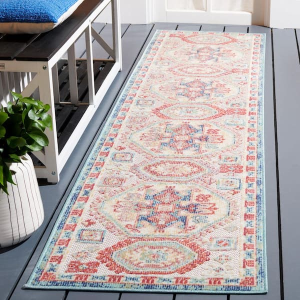 Cabana Rust/Blue/Ivory 2 ft. x 9 ft. Ornate Aztec Indoor/Outdoor Runner Rug