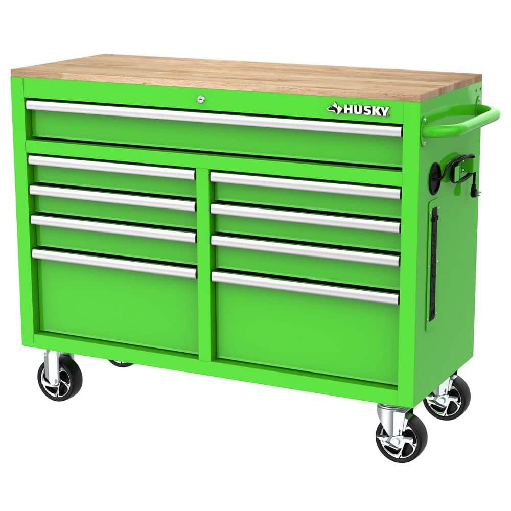 46 in. W x 18 in. D 9-Drawer Gloss Green Mobile Workbench Cabinet  with Sol