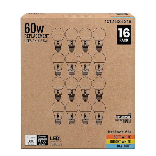 60-Watt Equivalent A19 Non-Dimmable LED Light Bulb with Selectable Color Temperature (16-Pack)