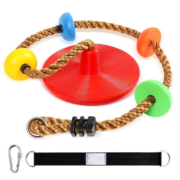Red Ninja Warrior Swing with 360° Twist-Spin Handle for Kids