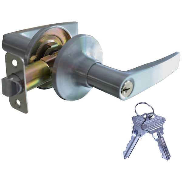 Premier Lock Satin Nickel Light Commercial Duty Entry Door Handle Lock Set with 6 Keys Total, (3-Pack, Keyed Alike)