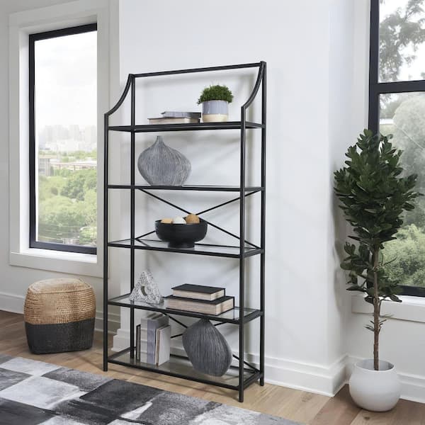 Dakerwell 72 in. Tall Black Metal 5-Shelf Accent Bookcase with Tip-Resistant Hardware
