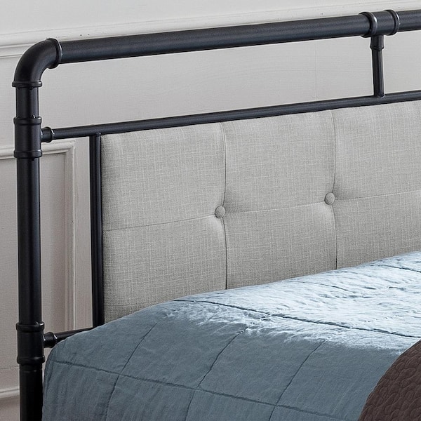 Noble House Dard Industrial Queen, Queen Size Bed Frame With Upholstered Headboard