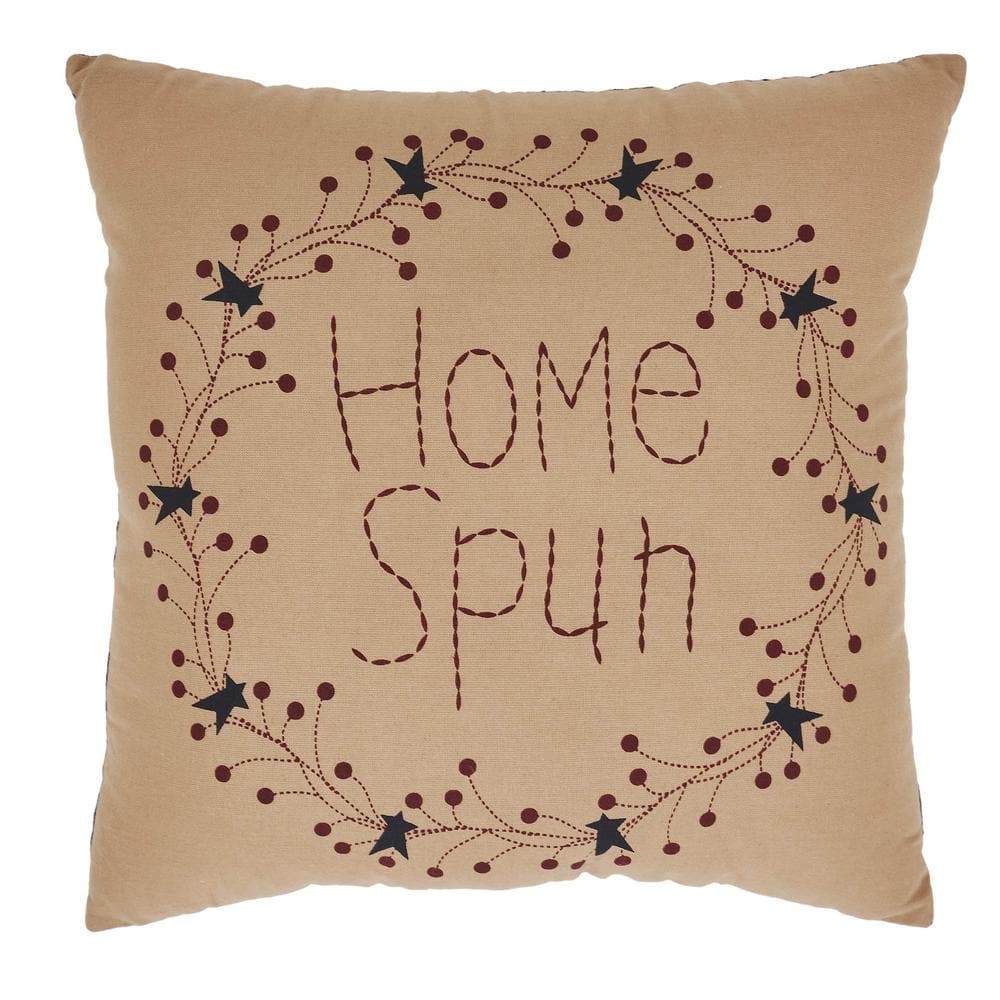 Rustic Beige Cotton Square Throw Pillow with Wreath Design