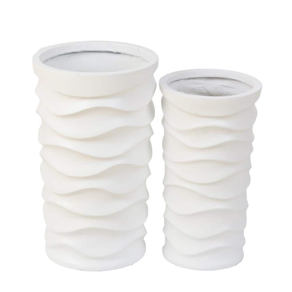 Luxen Home 12  x 12  x 20  Round White Stone Plant Planter (2 Piece)