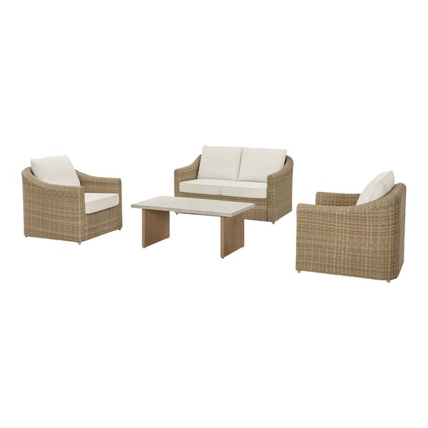Havenridge 4-Piece Wicker Patio Conversation Set with CushionGuard Beige Cushions
