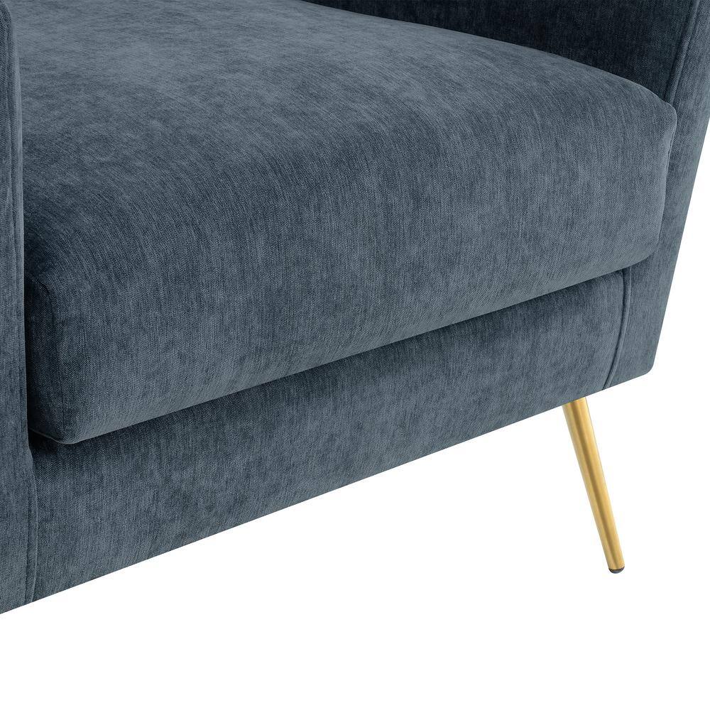Mid-Century Slate Blue Accent Chair with Gold Legs