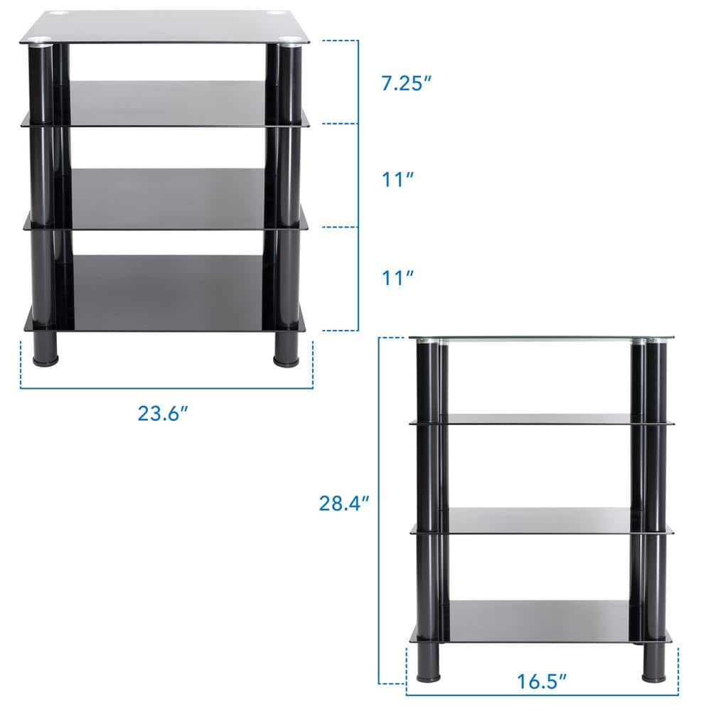 Black Tempered Glass 4-Shelf AV Media Stand