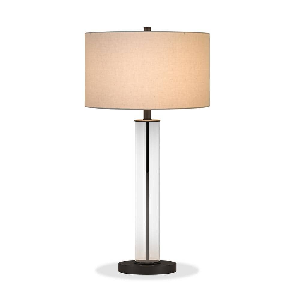 Clear Glass and Blackened Bronze Table Lamp with Drum Shade
