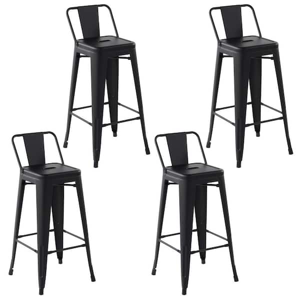 Homy Casa Vustu 37 in. Black Low Back Metal Frame Bar Stool ( Set of 4)