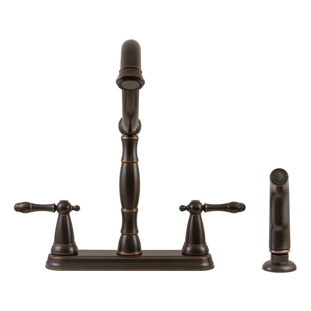 Oil Rubbed Bronze Double Handle Kitchen Faucet with Side Sprayer