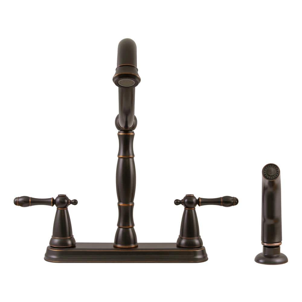 Oil Rubbed Bronze Double Handle Kitchen Faucet with Side Sprayer