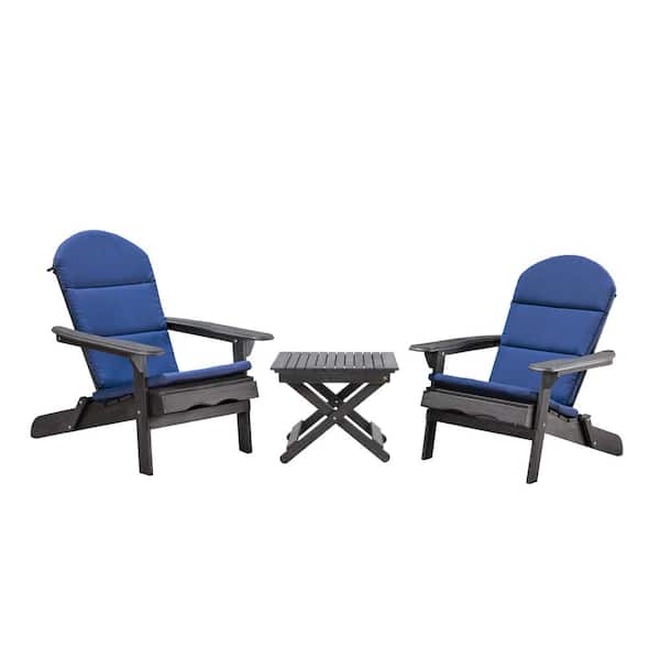 Noble House Dallas Dark Gray 5-Piece Wood Patio Conversation Set with Navy Blue Cushions