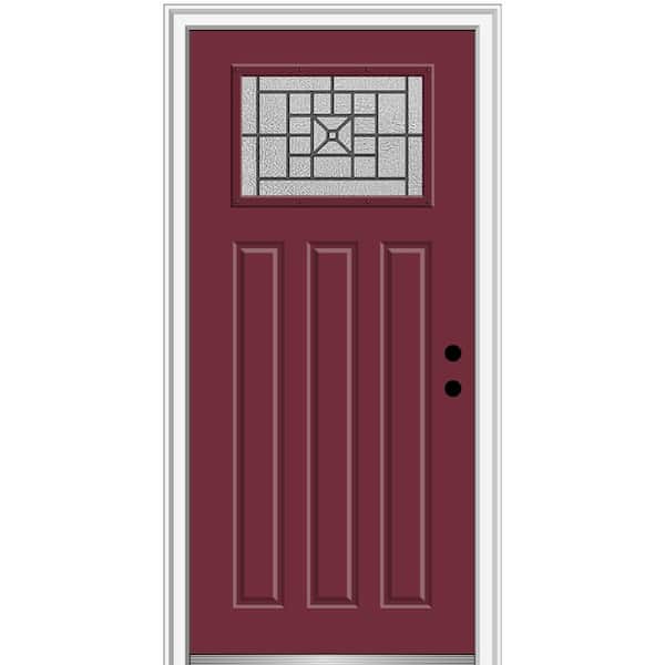 MMI Door 36 in. x 80 in. Courtyard Left-Hand 1-Lite Decorative Craftsman 3-Panel Painted Fiberglass Smooth Prehung Front Door