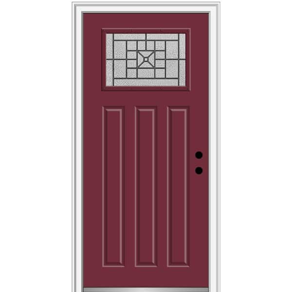 MMI DOOR 36 in. x 80 in. Courtyard Left-Hand 1-Lite Decorative Craftsman 3-Panel Painted Fiberglass Smooth Prehung Front Door