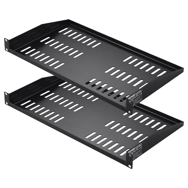 10 in. Depth 2-Pieces 1U Server Rack Shelf Vented Rack Mount Shelf Tray