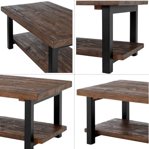 Alaterre Furniture - Pomona 42 in. Rustic/Natural Rectangle Wood Top Coffee Table with Shelf