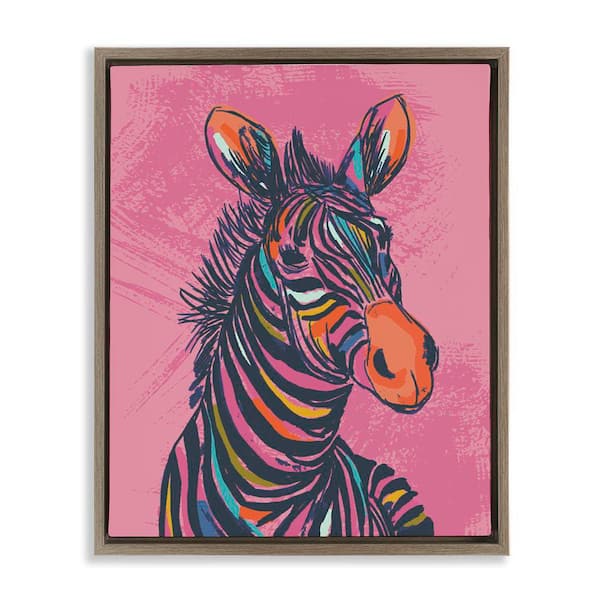 Stupell Industries Bright Stripes Zebra by Lisa Perry Whitebutton Brown Floater Frame Animal Graphic Art Print 31 in. x 25 in.