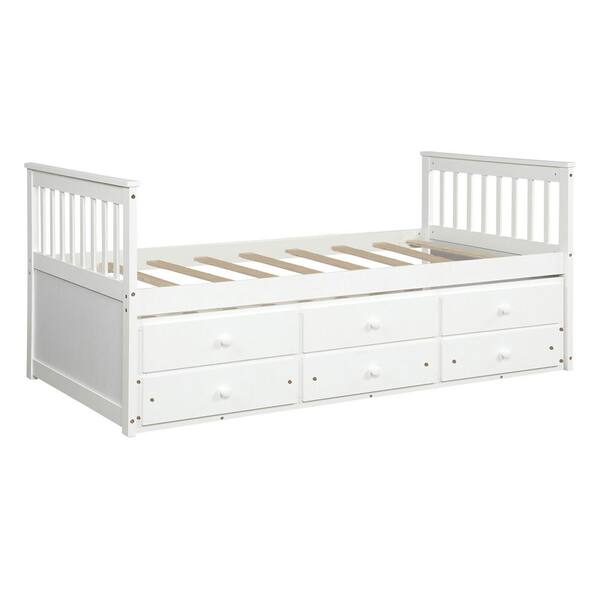 White Twin Daybed With Trundle Bed, White Twin Daybed With Trundle And Storage Drawers