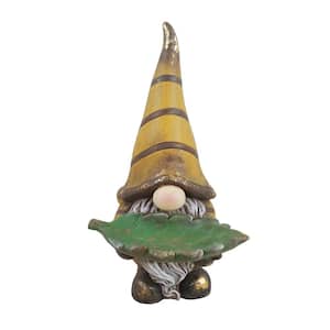 Vintage Gnome Holding Leaf with Striped Yellow Hat