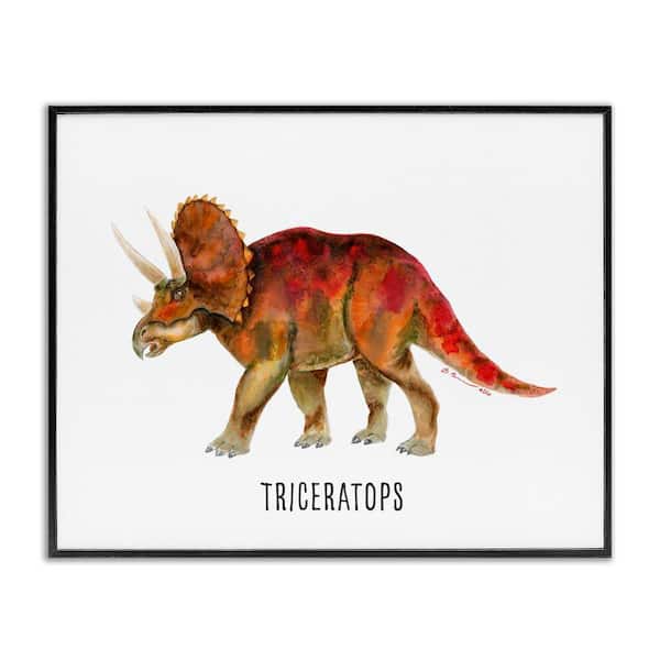 Stupell Industries Triceratops Dinosaur Learning by Brett Blumenthal Black Framed Animal Giclee Art Print 11 in. x 14 in.