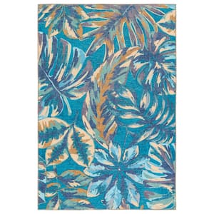 Vibe Ibis Blue/Beige 3 ft. x 8 ft. Powerloomed Floral Polyester Runner Rug