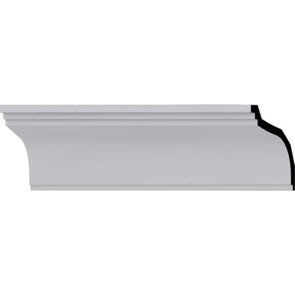 Ekena Millwork 4-1/8 in. x 3-3/4 in. x 94-1/2 in. Polyurethane Dylan Traditional Smooth Crown Moulding