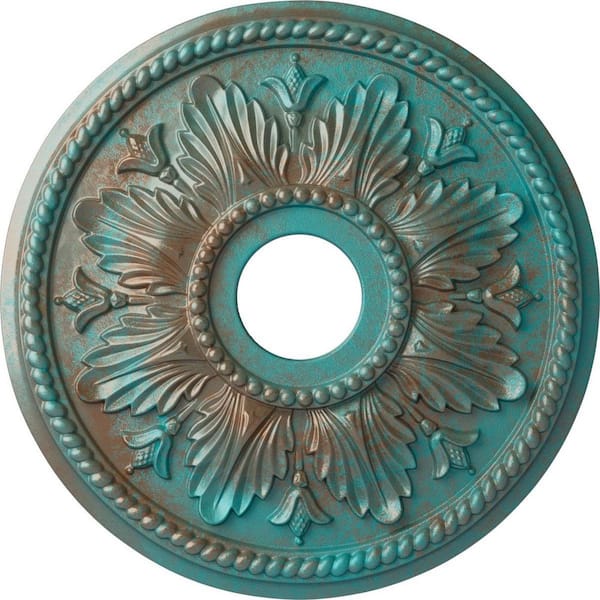Ekena Millwork 2-3/4 in. x 18-1/8 in. x 18-1/8 in. Polyurethane Edinburgh Ceiling Medallion, Copper Green Patina