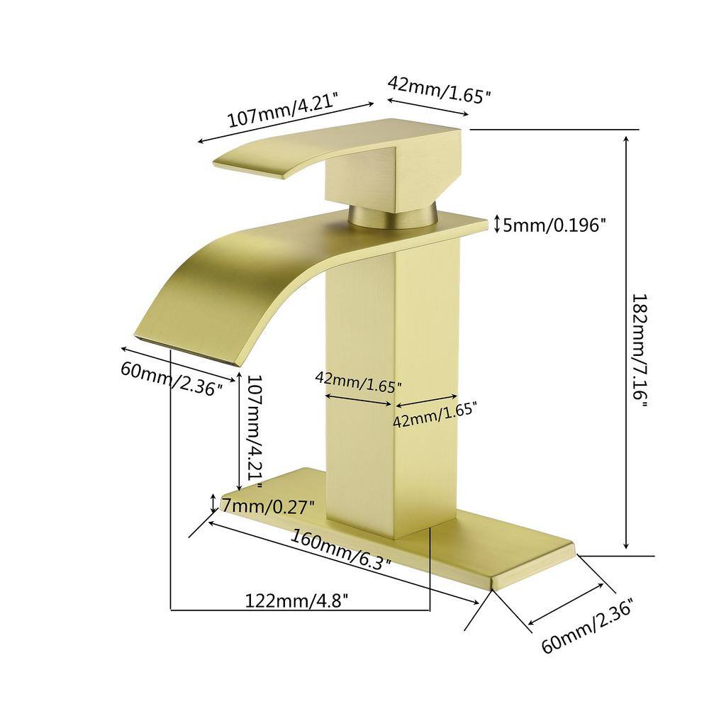 Brushed Gold Stainless Steel Waterfall Bathroom Faucet