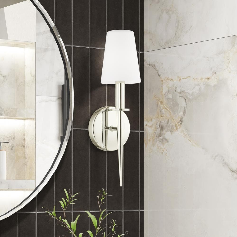 Polished Nickel Wall Sconce with Opal White Glass Shade