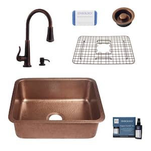 Renoir All-in-One Undermount Copper 23 in. Single Bowl Kitchen Sink with Pfister Ashfield Bronze Faucet and Drain