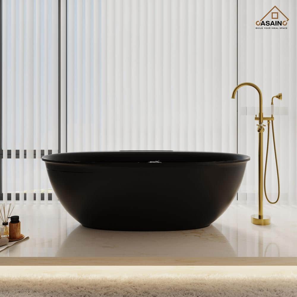 Matte Black 63'' Freestanding Composite Soaking Bathtub