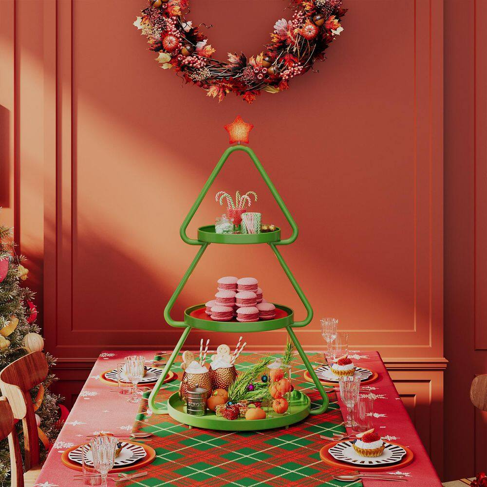 PINMOCO 19.49 in x. 32.48 in. Green Metal Christmas Tree Bakers Rack ...