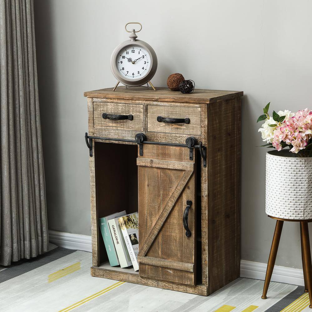 Rustic Brown Wood Sliding Barn Door Storage Cabinet