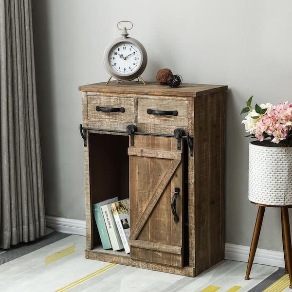 Natural farmhouse cabinet with sliding outlet door