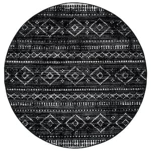 Montage Gray/Black 7 ft. x 7 ft. Distressed Aztec Indoor/Outdoor Patio  Round Area Rug