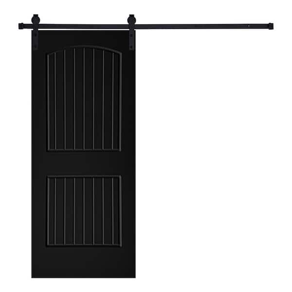 AIOPOP HOME Modern Cheyenne Designed 80 in. x 28 in. 2-Panel MDF Panel Black Painted Sliding Barn Door with Hardware Kit