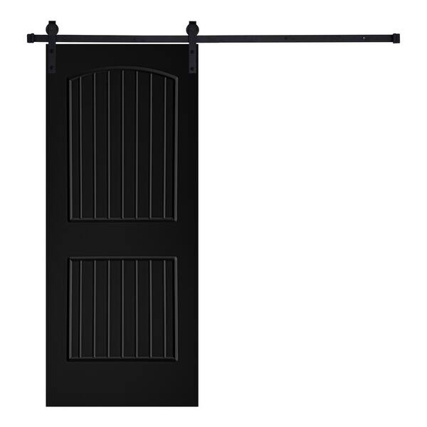 AIOPOP HOME Modern Cheyenne Designed 96 in. x 32 in. 2-Panel MDF Panel Black Painted Sliding Barn Door with Hardware Kit