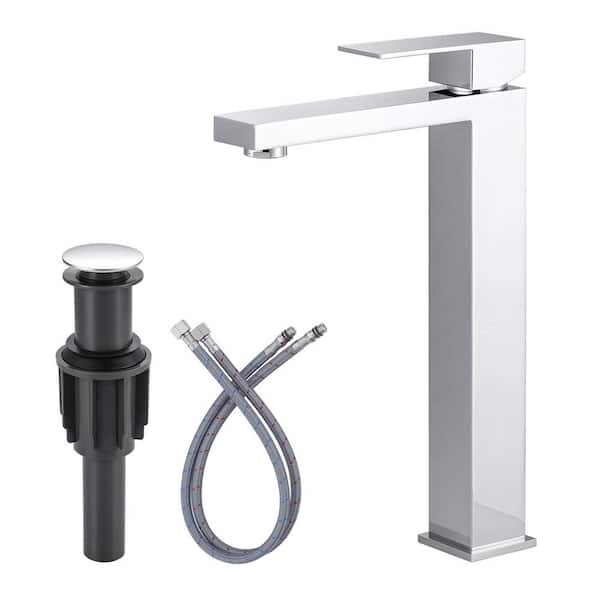 IVIGA Single Handle Single Hole Bathroom Faucet with Drain Kit and Supply Lines Included in Polished Chrome