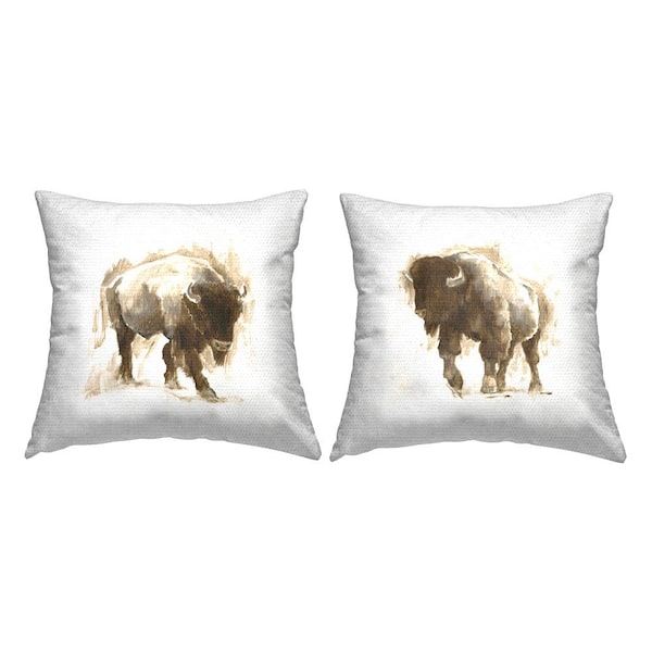Stupell Industries Abstract Brown Bison White Square Outdoor Throw Pillow 2-Pack