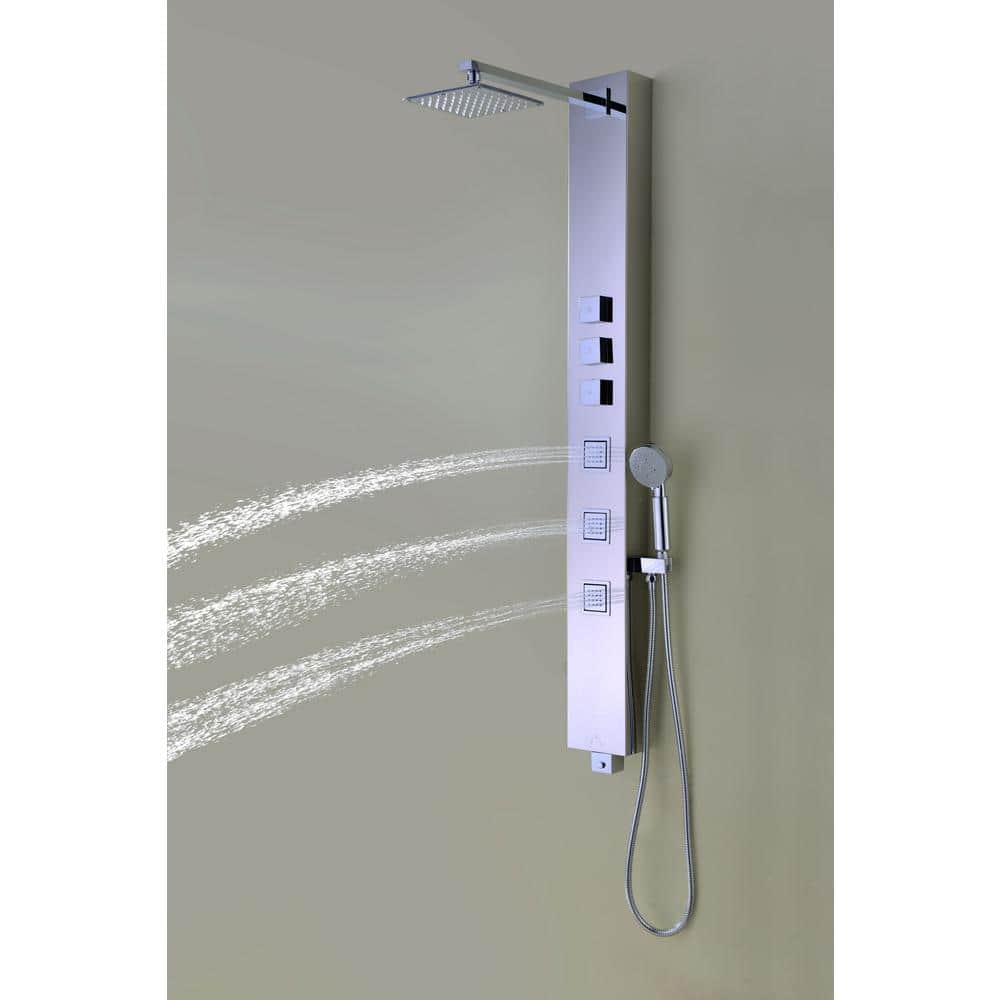Polished Chrome Stainless Steel 59" Shower Panel with Jets and Handheld Wand