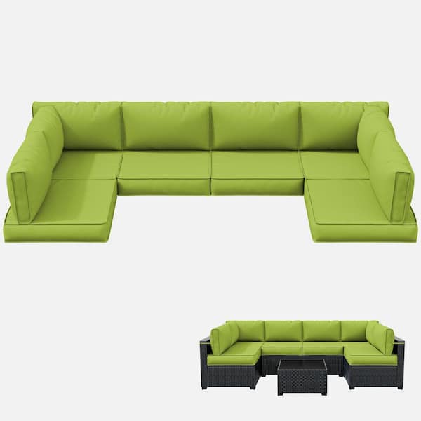 WNP 26 in. x 26 in. x 4 in. (14-Piece) Deep Seating Outdoor Lounge Chair Sectional Cushion Grass Green