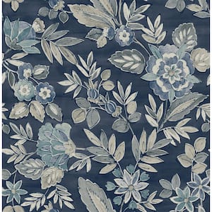 Begonia Indigo Blue Floral Trail Wallpaper Sample