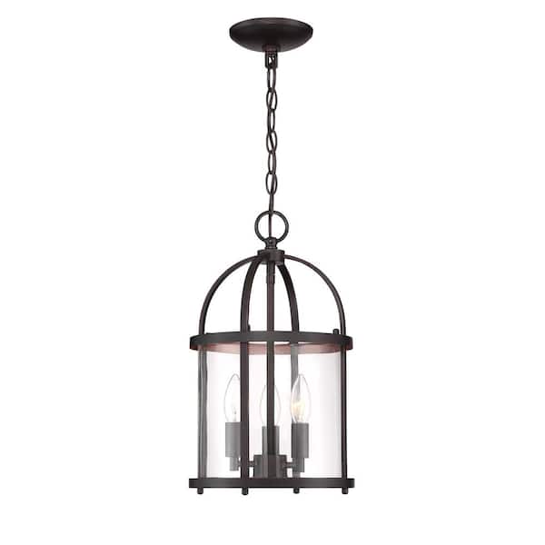 Cordelia Lighting 60-Watt 3-Light Vintage Bronze Pendant with Clear Glass Shade