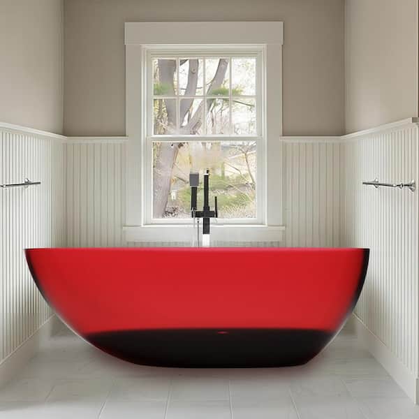 UPIKER Bordeux 71 in. x 35 in. Soaking Wine Red Solid Surface Bathtub with Center Drain in Polished Chrome